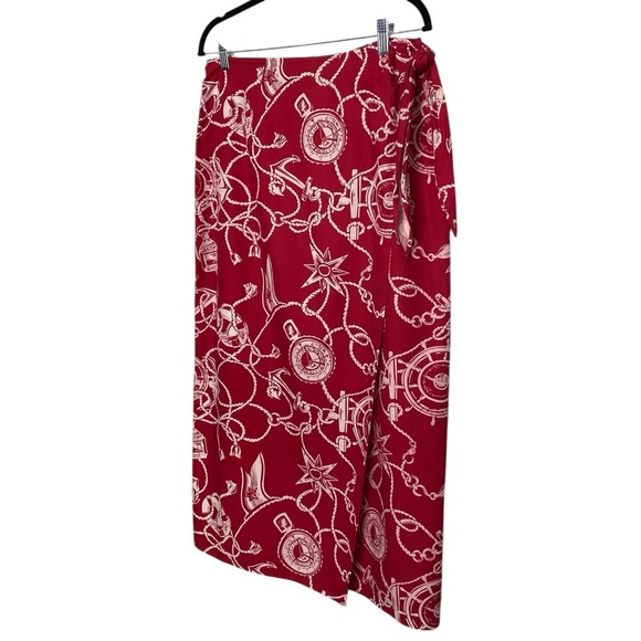 Talbots vintage Dk. red,nautical,100% breathable cotton, lined,wrap skirt SZ-12 - Picture 2 of 10